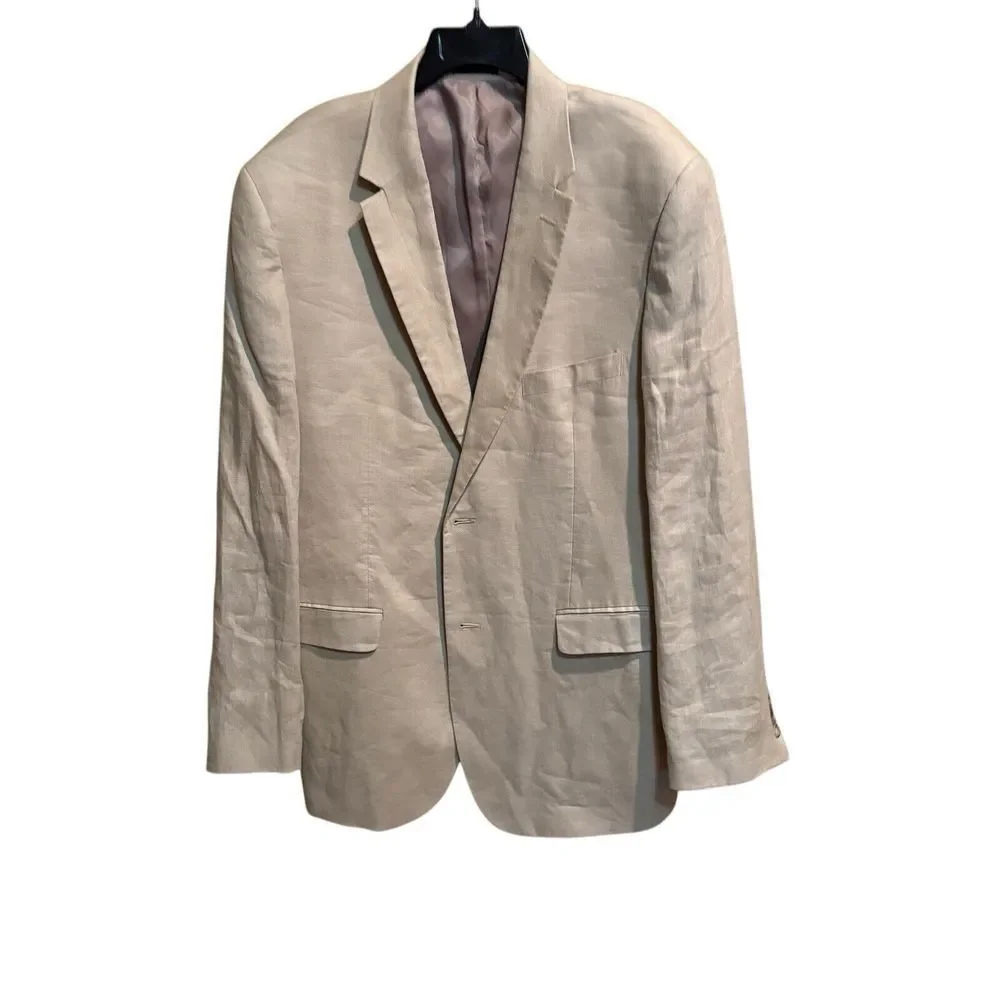 Pronto Uomo Platinum Blazer Men 46L  Beige‎ Linen Classic Career Suit Jacket